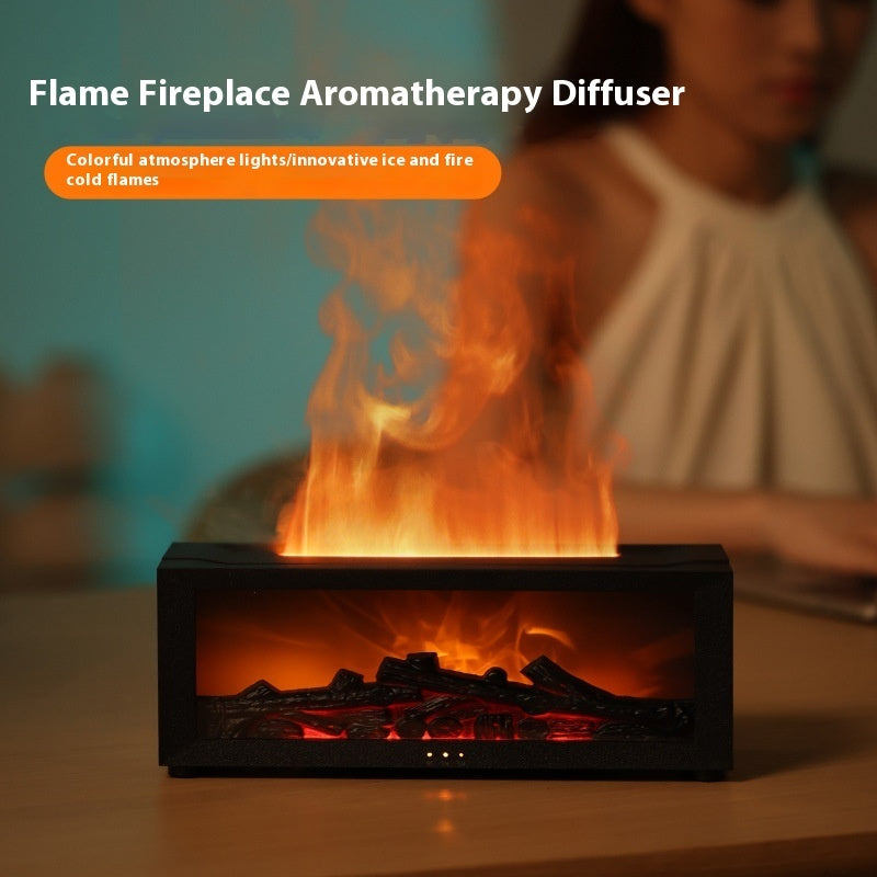 Neue Flammen-Aromatherapie-Maschine Bunter ätherischer Öl-Diffusor für zu Hause Großes Nebelvolumen Flammen-Luftbefeuchter 3D-Feuerstellen-Maschine