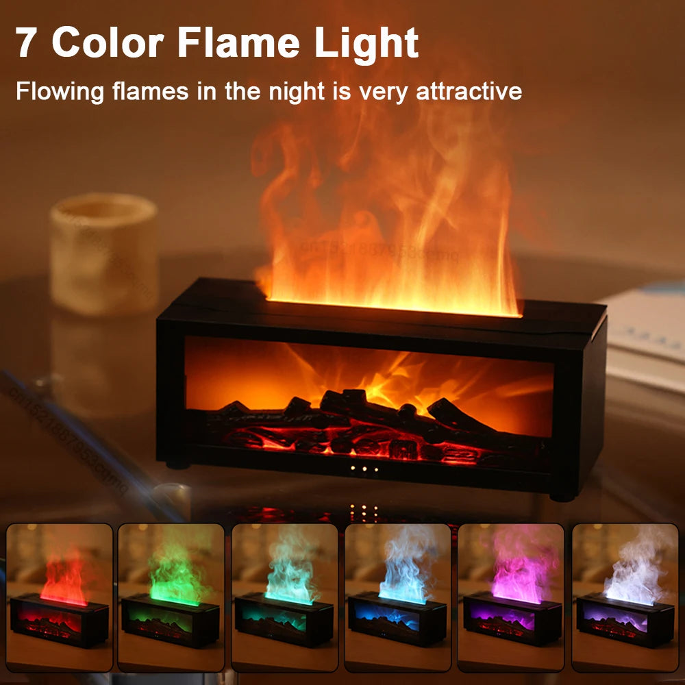 Neue Flammen-Aromatherapie-Maschine Bunter ätherischer Öl-Diffusor für zu Hause Großes Nebelvolumen Flammen-Luftbefeuchter 3D-Feuerstellen-Maschine