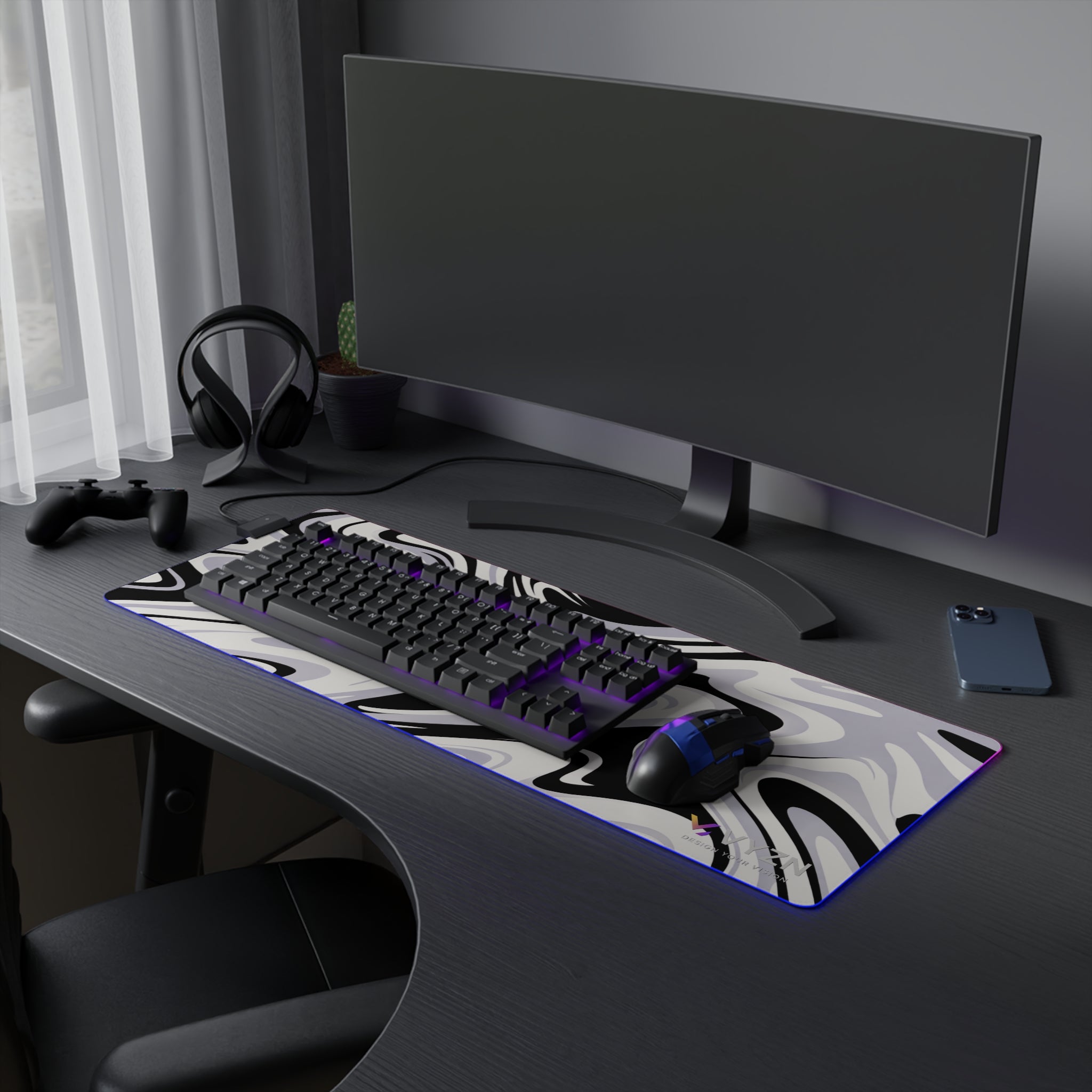 VYZN Design LED Gaming Mouse Pad Black and White