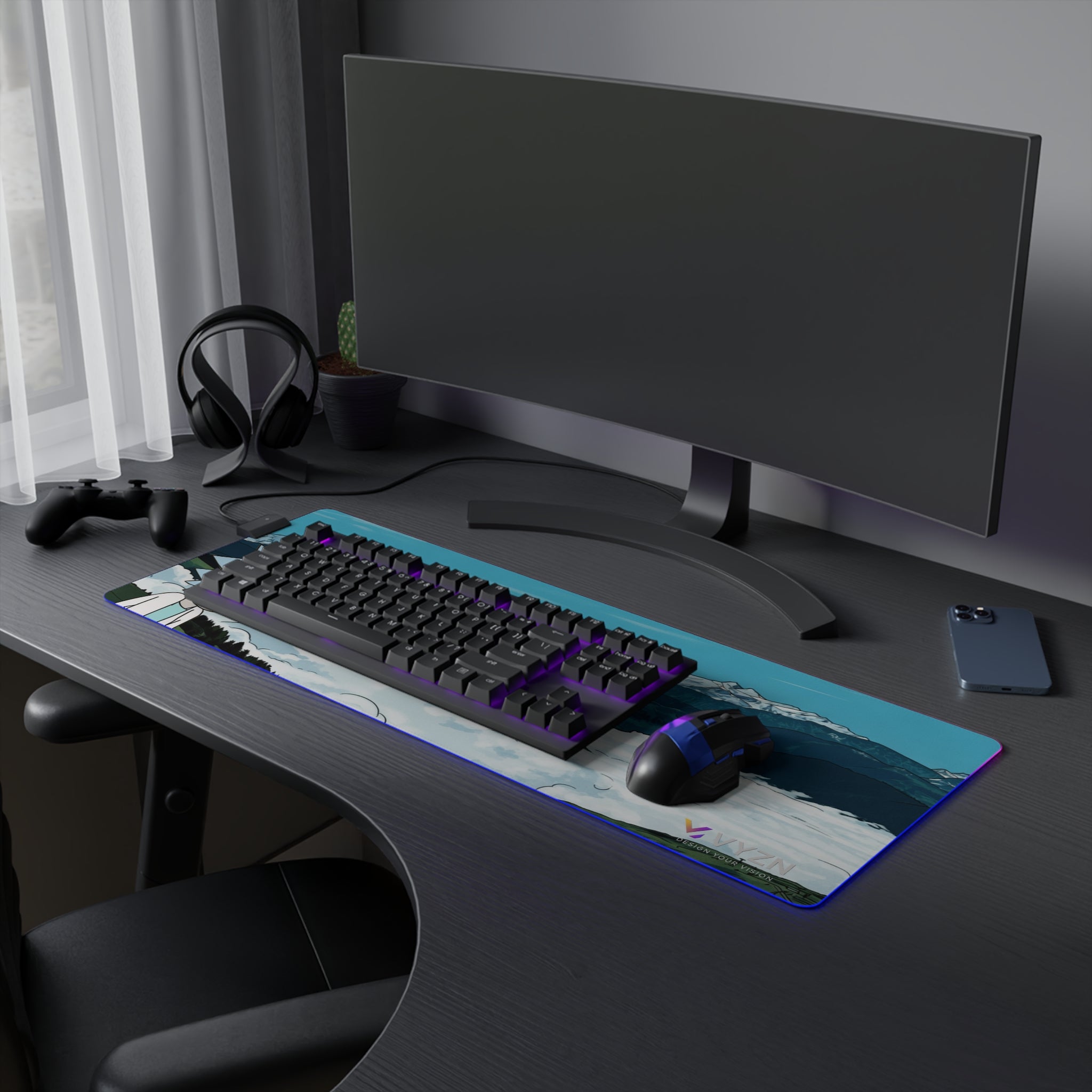 VYZN Design LED Gaming Mouse Pad Black and White