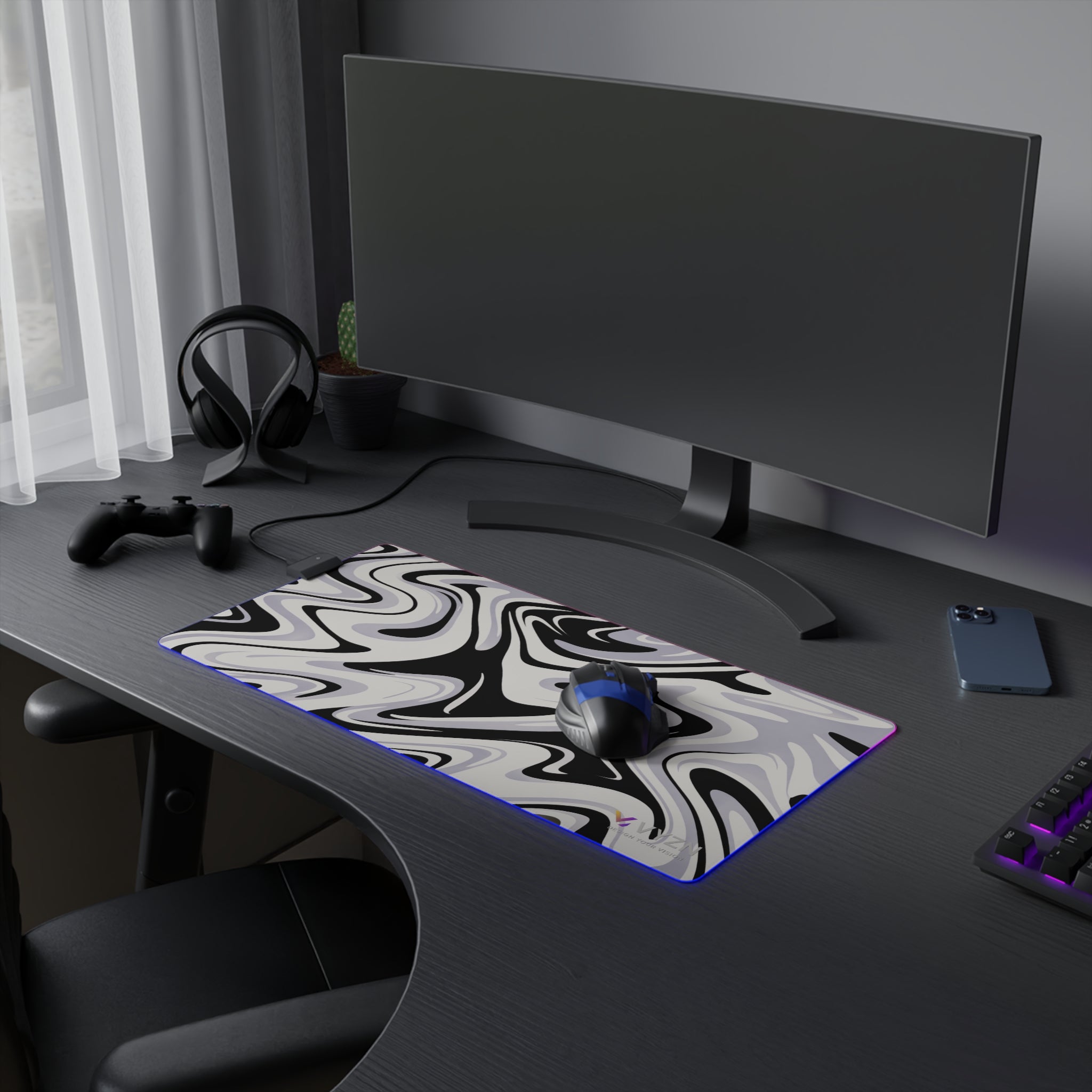 VYZN Design LED Gaming Mouse Pad Black and White