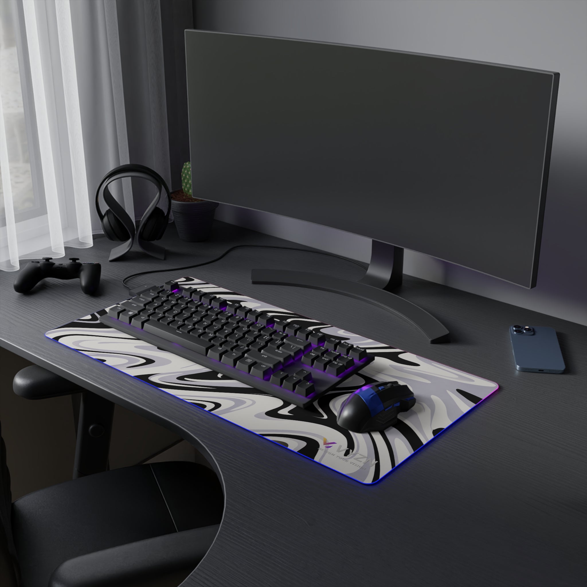 VYZN Design LED Gaming Mouse Pad Black and White