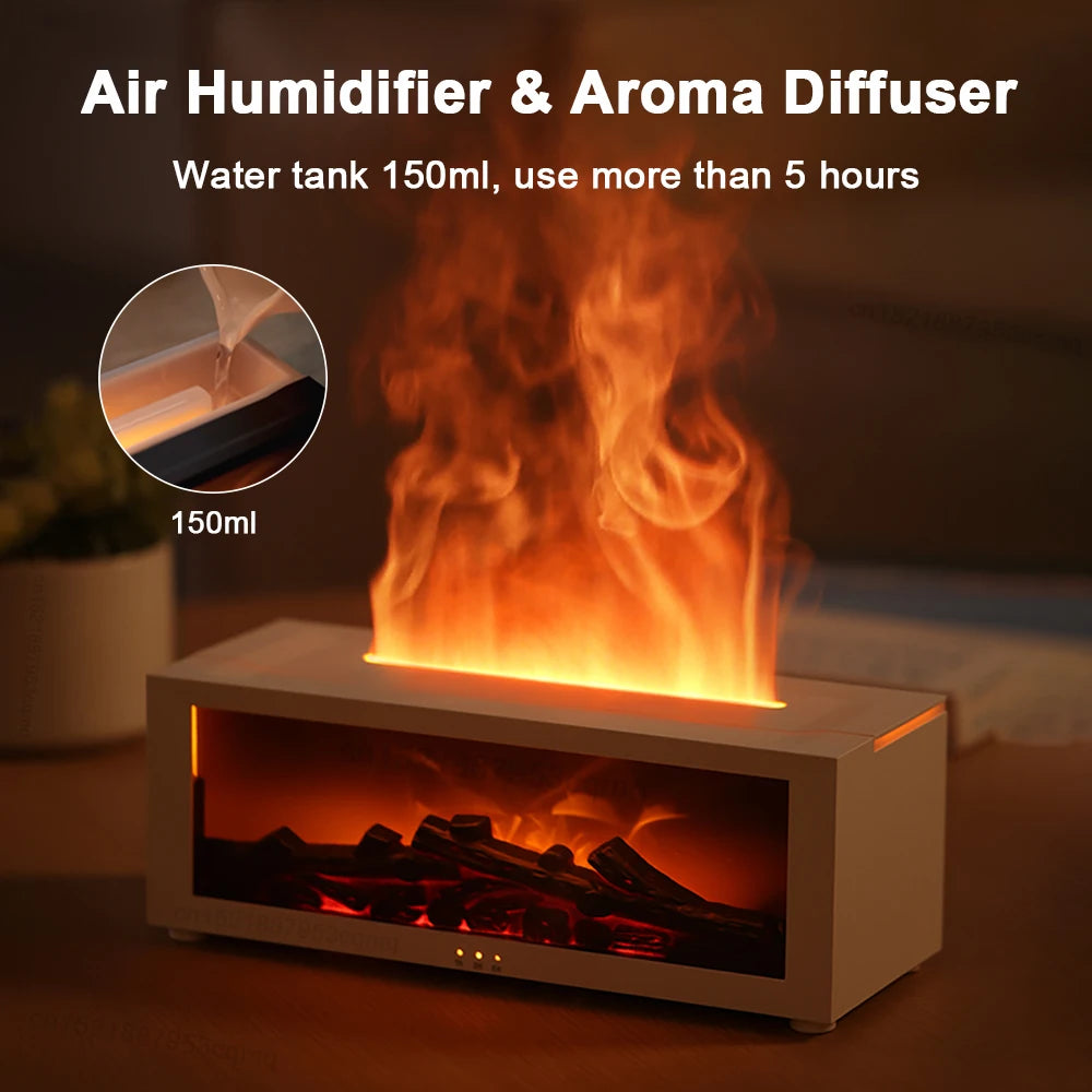 Neue Flammen-Aromatherapie-Maschine Bunter ätherischer Öl-Diffusor für zu Hause Großes Nebelvolumen Flammen-Luftbefeuchter 3D-Feuerstellen-Maschine