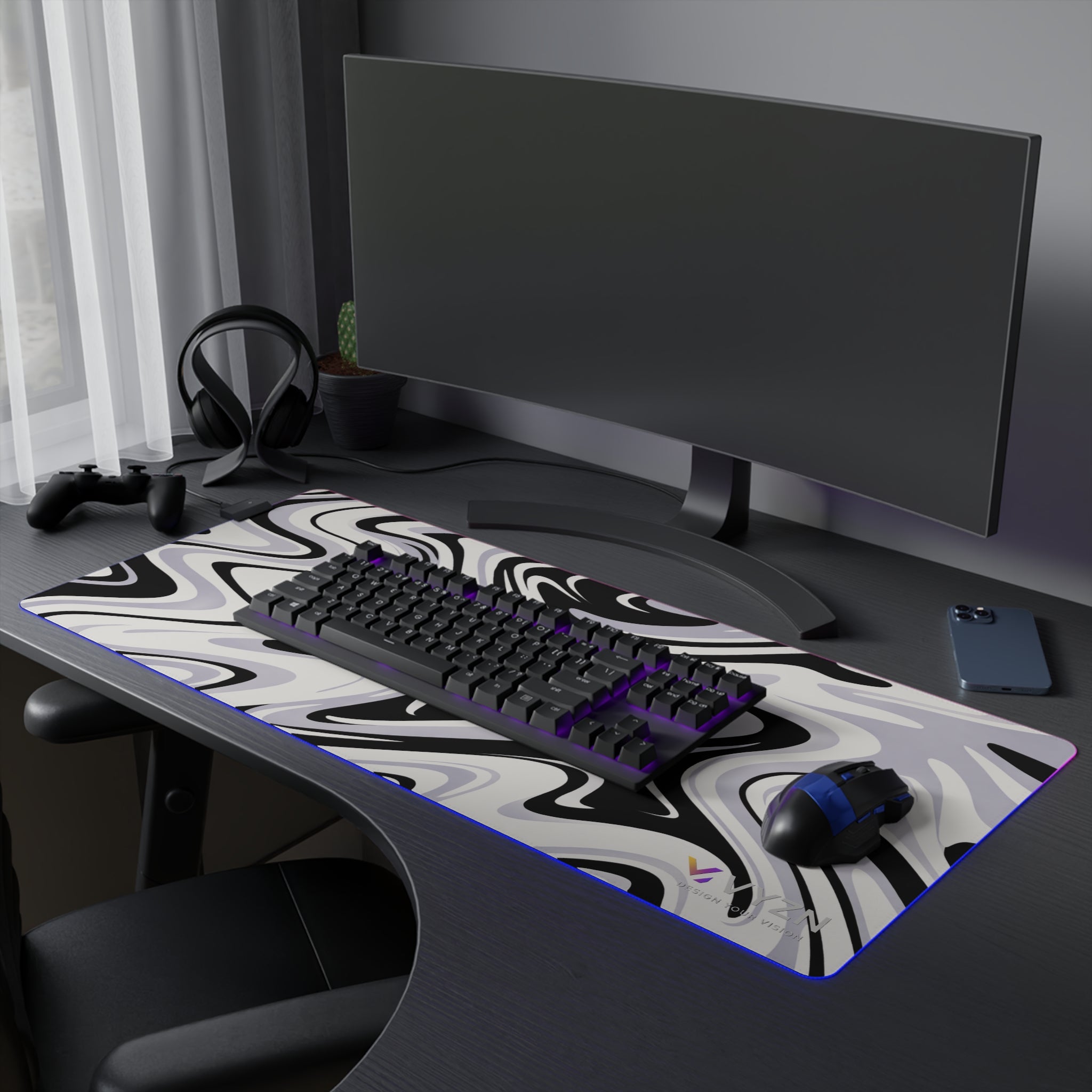 VYZN Design LED Gaming Mouse Pad Black and White
