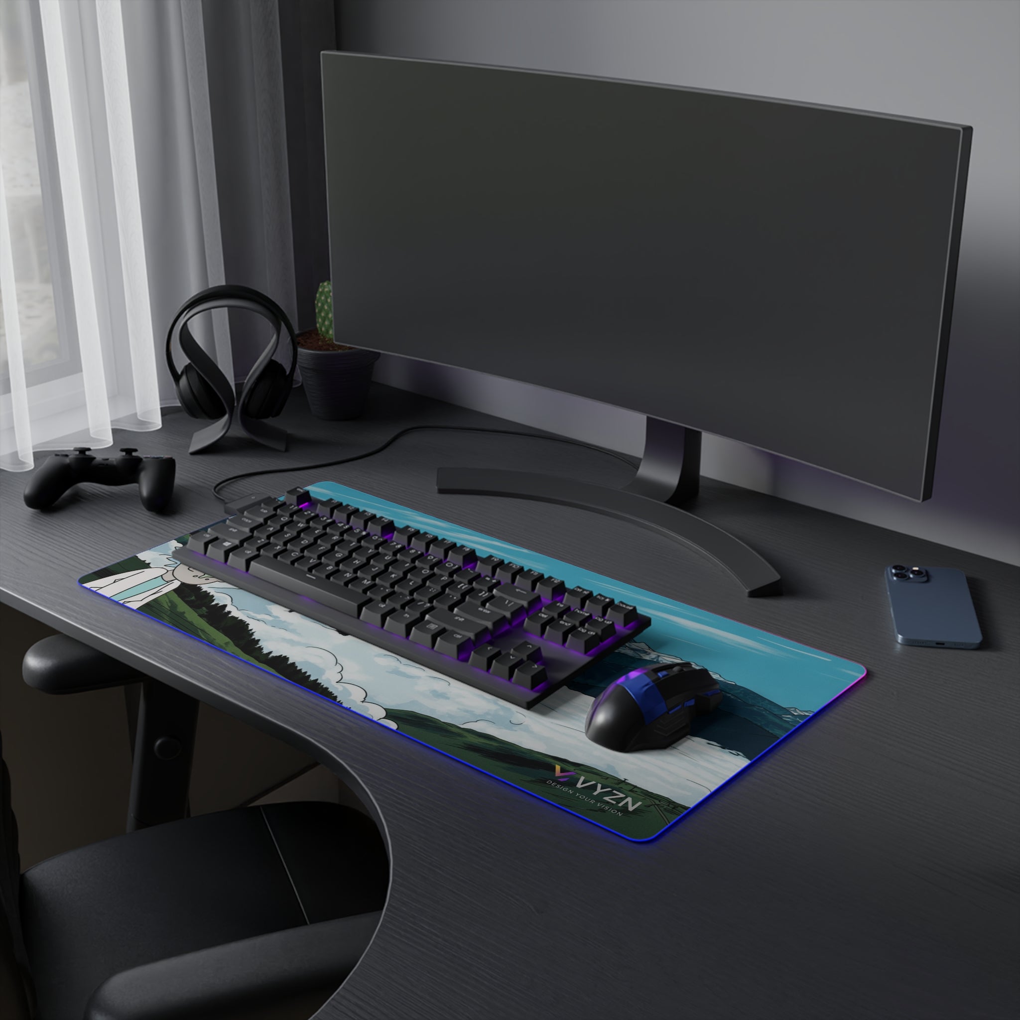 VYZN Design LED Gaming Mouse Pad Black and White